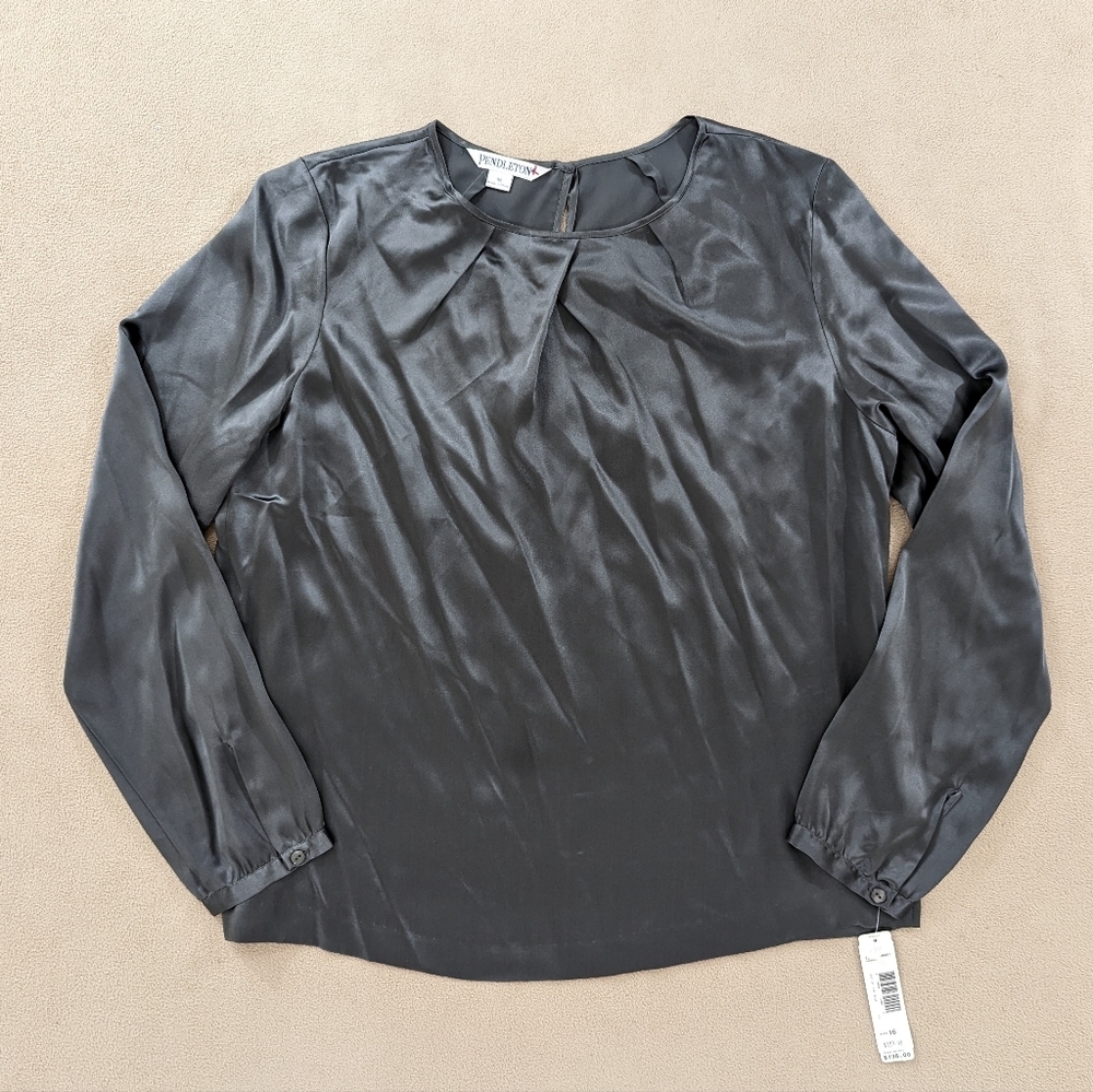 Pendleton Top Women's 16 Steel Gray 100% Silk Blouse